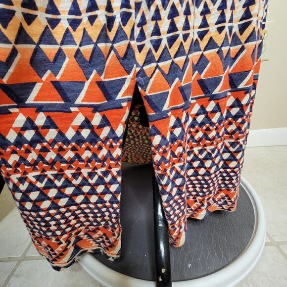 Lucky Brand Crochet Top Tie Waist Maxi Dress Blue Orange Size L Boho Summer - Picture 10 of 14